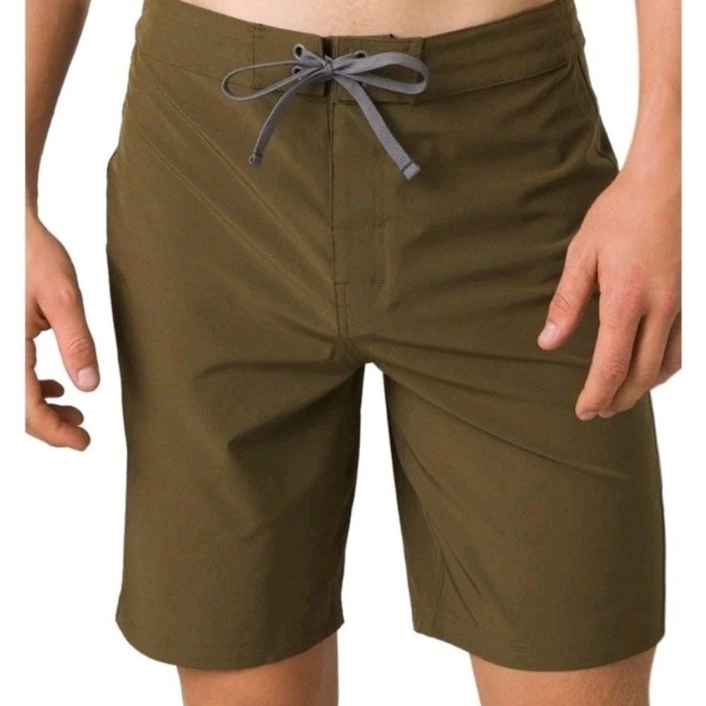 PRANA Men's Riveter Board Shorts Size 34 Peat Green 7" Inseam Outdoor Beach